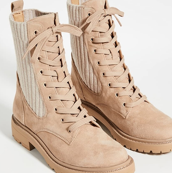Sale🔥 Sam Edelman Lydell Lug Sole Suede Knit Combat Boot size 7.5 Sesame Tan - Picture 10 of 12